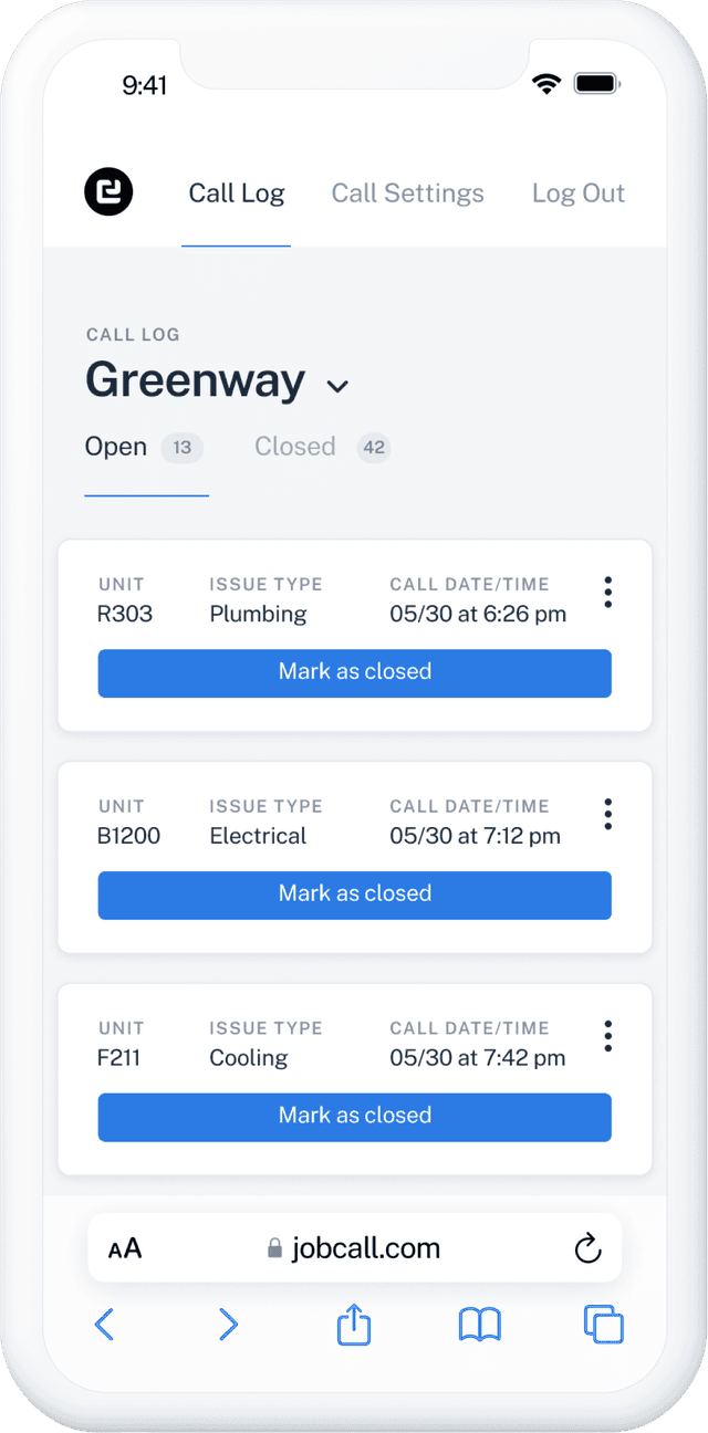 Mobile dashboard with call log and priority badges